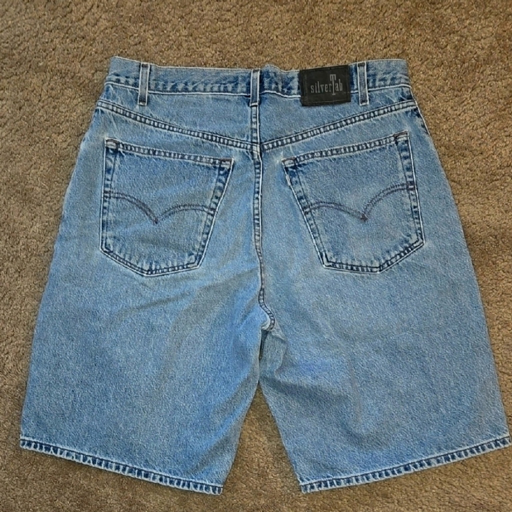 Vintage Levis Silver Tab Loose Shorts Blue Denim Shorts Size 36